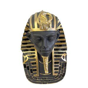 King Tutankhamun Egyptian Pharaoh Bust Statue Sculpture Black & Gold Resin Decor